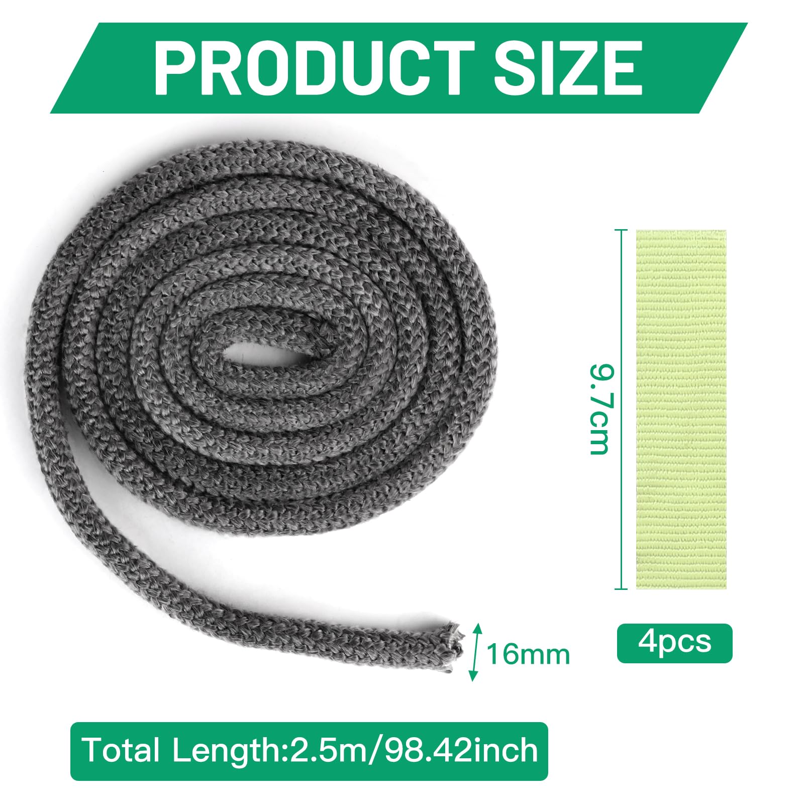 LALAGO 1 pezzo Φ 16mm x 2,5m Guarnizione Stufa a Legna, Cavo di Tenuta per Stufa a Pellet in Fibra di Vetro, Linea di Tenuta Corda Ignifuga per Porte di Caminetti per Stufa, Camini, Forno, Caldaia