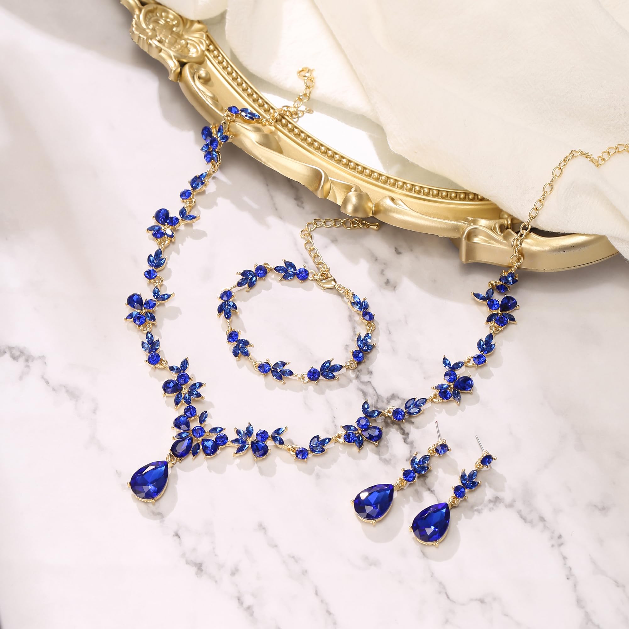 Hochzeit Schmuckset für Damen Braut Y-Halskette Tennis Armband und Ohrringe baumeln Set Kristall Teardrop Marquise Cluster Schmuck für Braut Brautjungfer