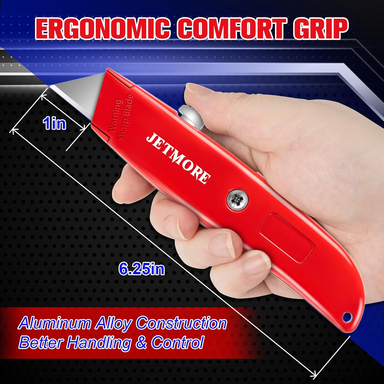 JETMORE 2 Pack Box Cutter Retractable, Utility Knife with 10 Extra Blades, Heavy Duty Box Cutters, All Metal Razor Knife Box Opener, Box Knife for Cardboard, Boxes, Cartons, Drywall, Package Opener