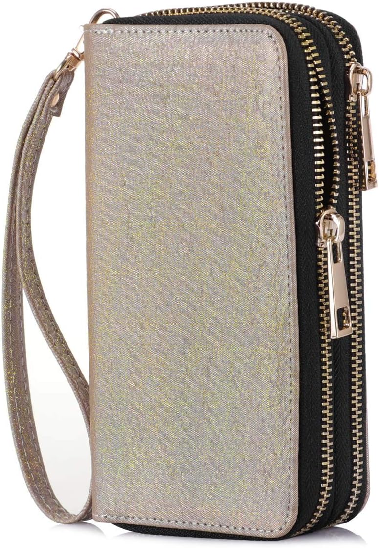 HAWEE Long Clutch Wallet for Women Dual Zipper Cellphone Holder Ladies Wristlet Purse with Multiple Card Slots for Coin Cash Bill