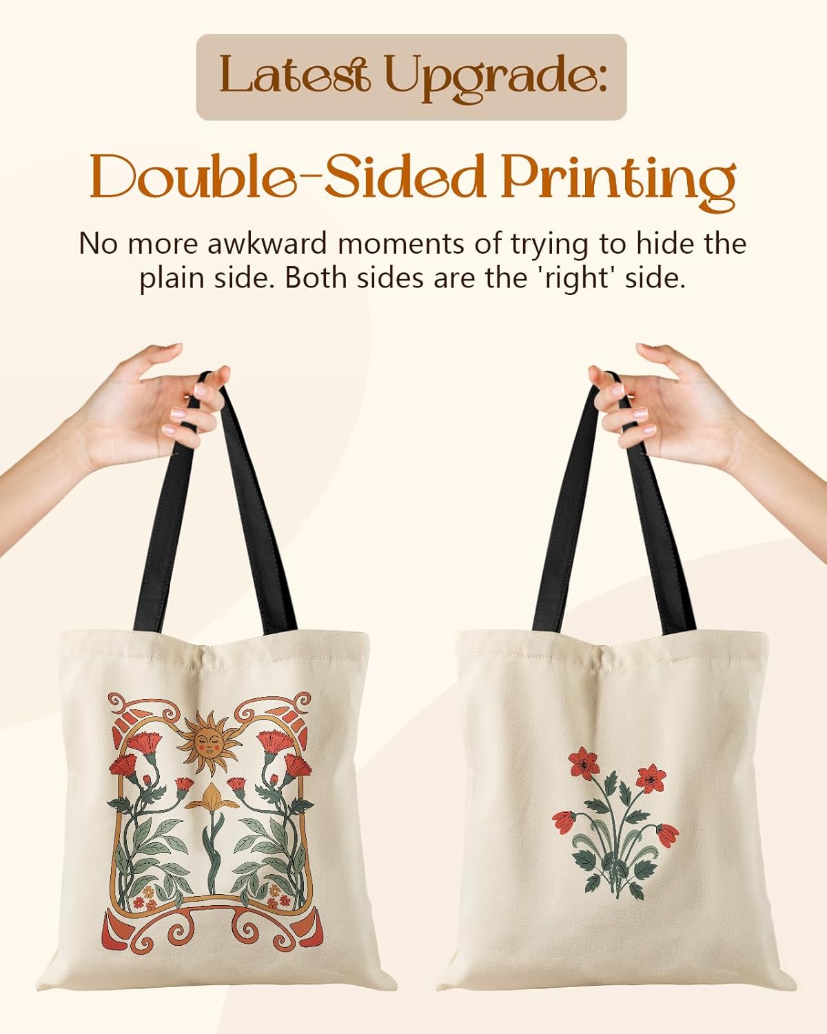 Aesthetic Tote Bag for Girls - with Magnetic Buckle and Zipper Inner Pocket for Women Lady Canvas Cotton Tote Bag - Image 5