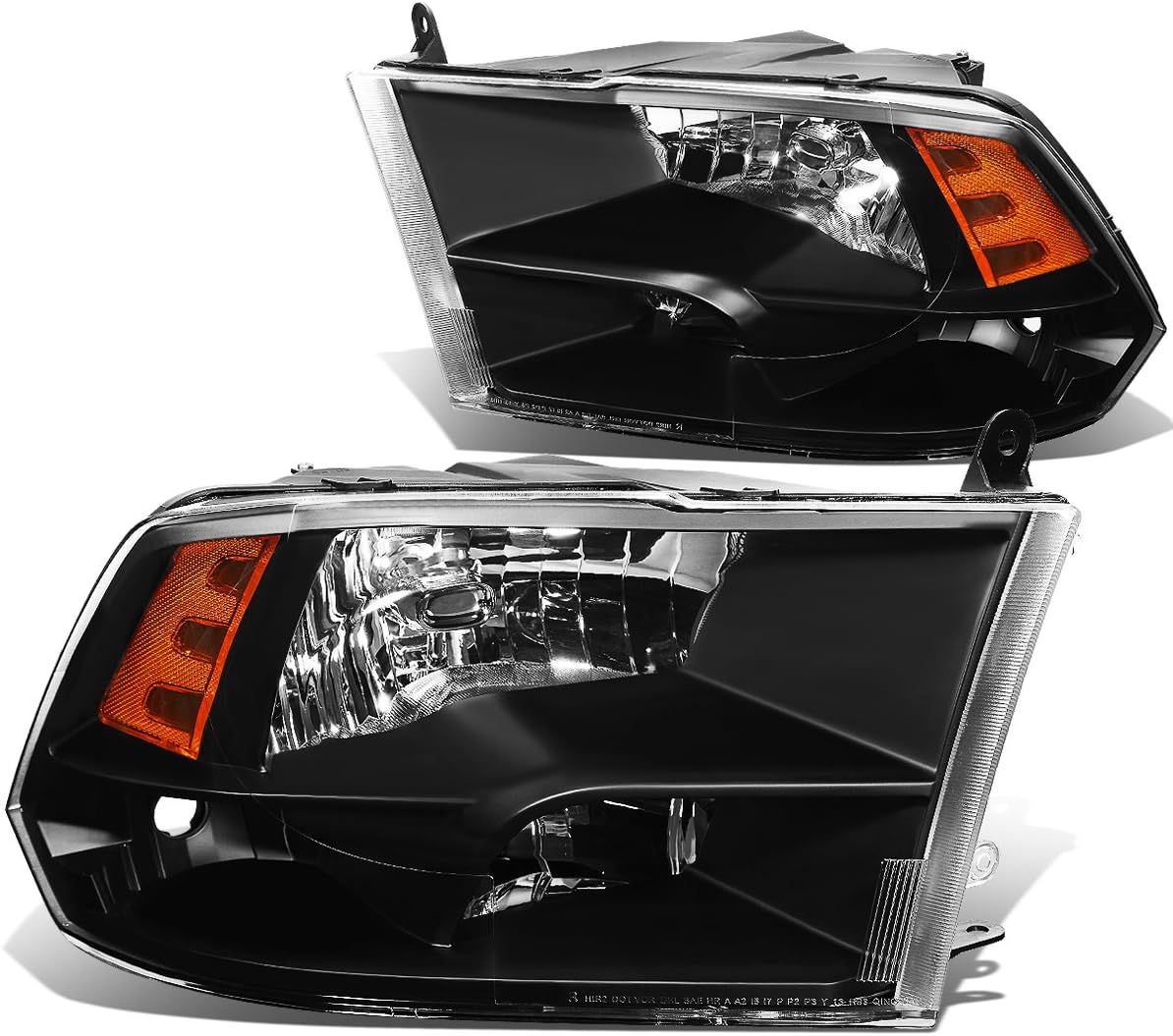 DNA MOTORING HL-OH-DR09QUA-BK-AM Black Amber Headlights Compatible with 10-18 Ram 1500-5500,Fit Dual or Quad Headlight Models