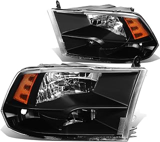 DNA MOTORING HL-OH-DR09QUA-BK-AM Black Amber Headlights Compatible with 10-18 Ram 1500-5500,Fit Dual or Quad Headlight Models