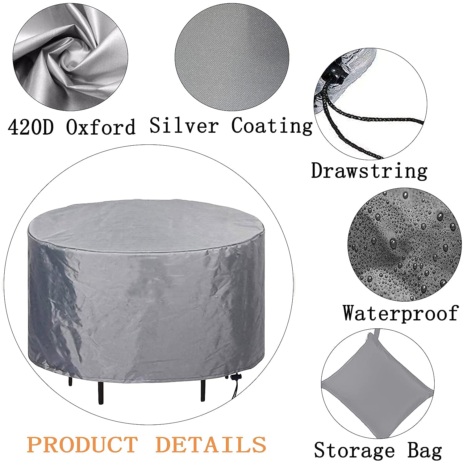 Outdoor-Möbelabdeckung 400x400x70 Cm – Wasserdicht, UV-Schutz, Mit Kordelzug & Schnallen