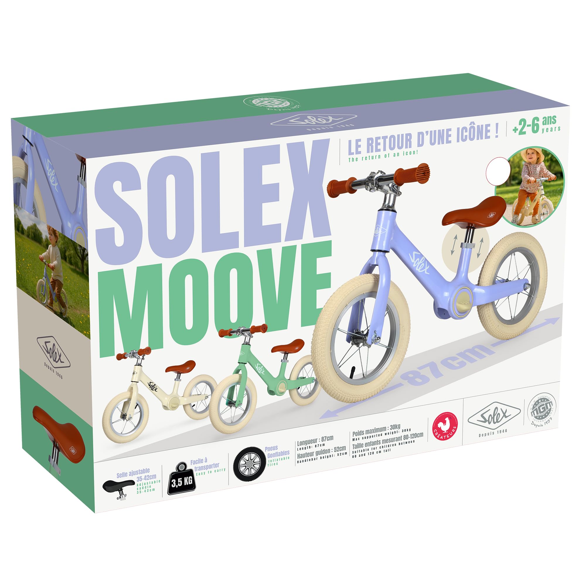 MGM Jouet - Draisienne - Solex - 119353 - Roues Libres - Vert - 30 Kg Max