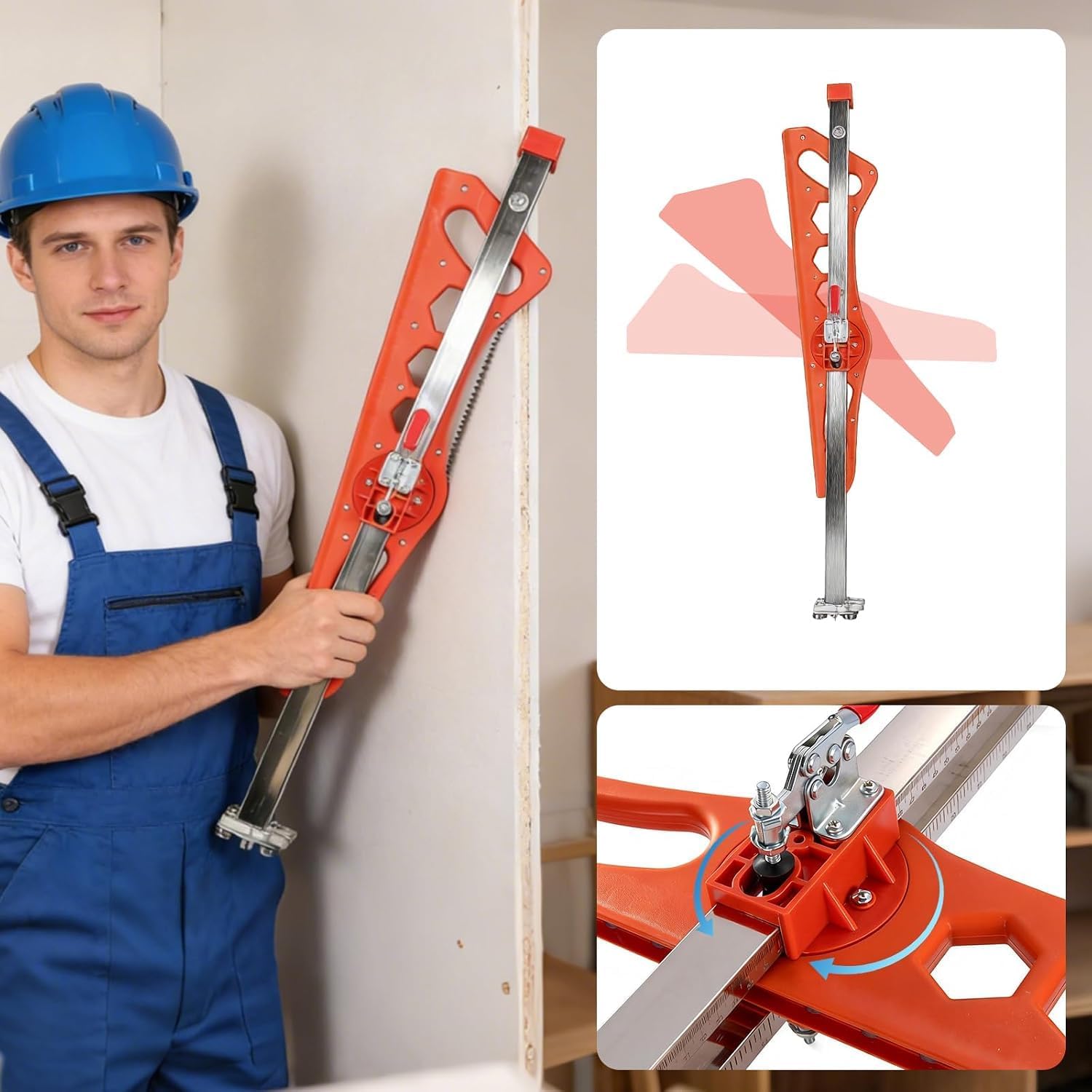 Drywall Cutting Tool, Foldable Adjustable Drywall Cutter 1.5–60cm, 23 Smooth Wheels for Straight Cuts, Heavy Duty Sheetrock Gypsum Board Cutter for DIY & Contractors