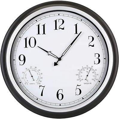 18 Inch Large Outdoor Waterproof Wall Clock with Thermometer and Hygrometer, Non-Ticking Battery Operated Clock, Vintage Wall Decorative Clock