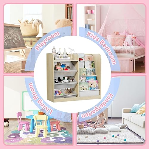 Miniatura 96 de Estantería de madera rosa de 4 niveles para niños, estantería de 5 capas, estante para libros de almacenamiento para bebés, organizador de juguetes