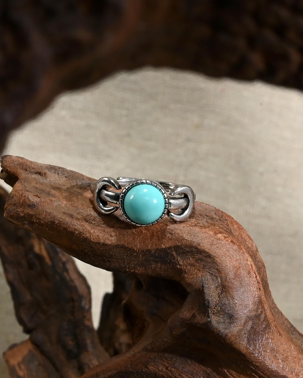 Turquoise Double Moon Ring Boho Silver Adjustable Rings for Women Turquoise Jewelry - Image 5