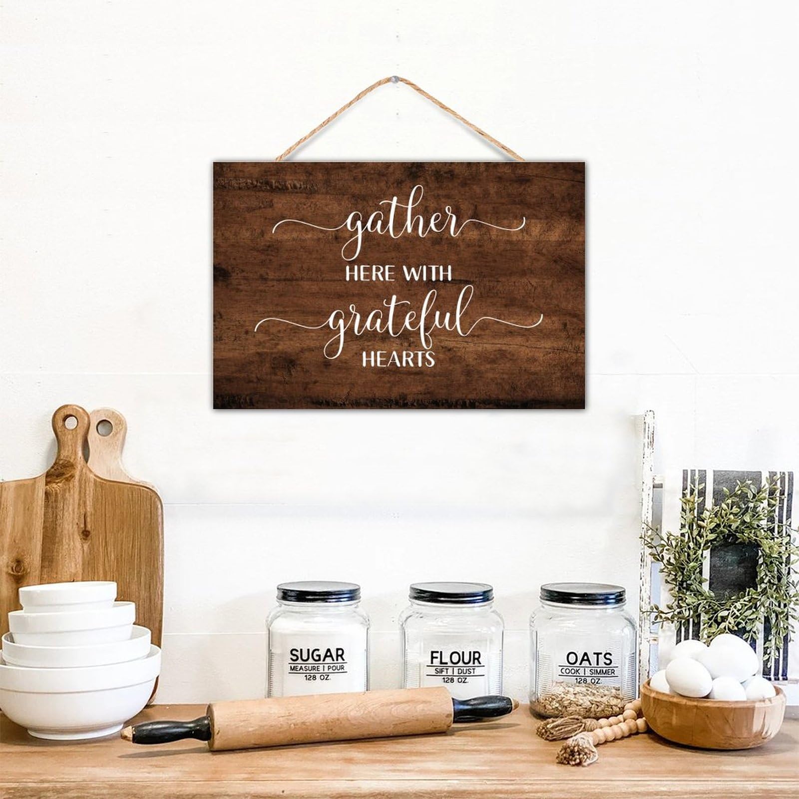 Cartello Decorativo 'HOME' In Legno - Lettere In Legno Invecchiato Con Foglie, Per Parete (Bianco, 30x22 Cm)