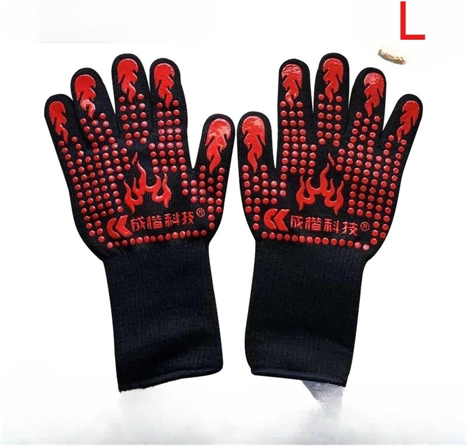 Heat Resistant Oven Gloves, 500°C Silicone Non Slip Flame Retardant Insulation Mitts(Red-L)