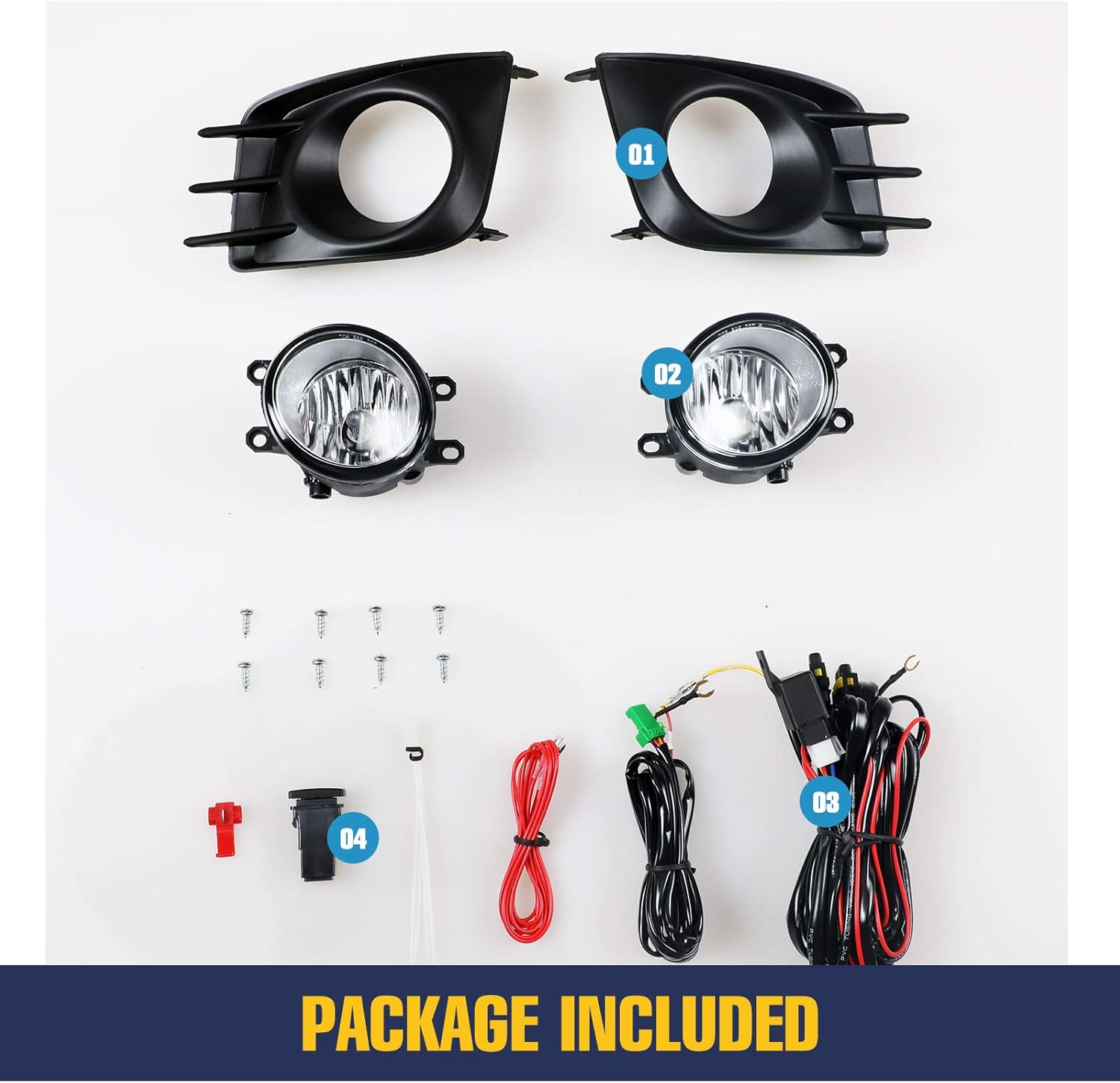 Fog Lights Fit for Scion TC 2011 2012 2013 with H11 12V55W Bulbs OEM Fog Lamps Assembly Include Wiring Kit & Switch-1 Pair (Clear Glass Lens)