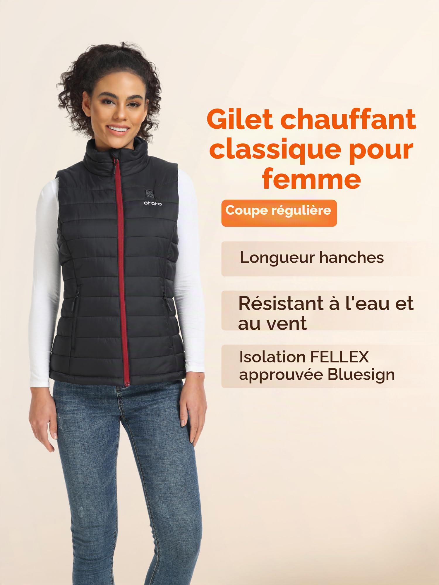 ORORO Gilet Chauffant Femme Avec Batterie Veste Chauffante Sans Manche Femme Manteau Sans Manche Chauffant Hiver - Chargeur Non Inclus