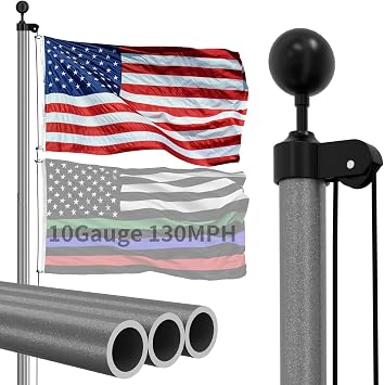 25 FT Heavy Duty Flag Pole 130MPH Wind Test 10 Gauge for Outside House | 45K PSI & 95 HBW Hard Aerospace Aluminum Flagpole, In-Ground Flagpole Kit
