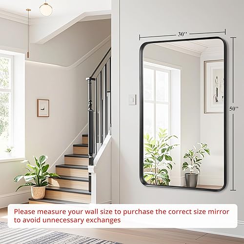 Miniatura 9 de Fabuday Espejo de baño negro de 24 x 36 pulgadas, espejo de pared rectangular con marco mate, espejo de esquina redonda, modernos y grandes espejos