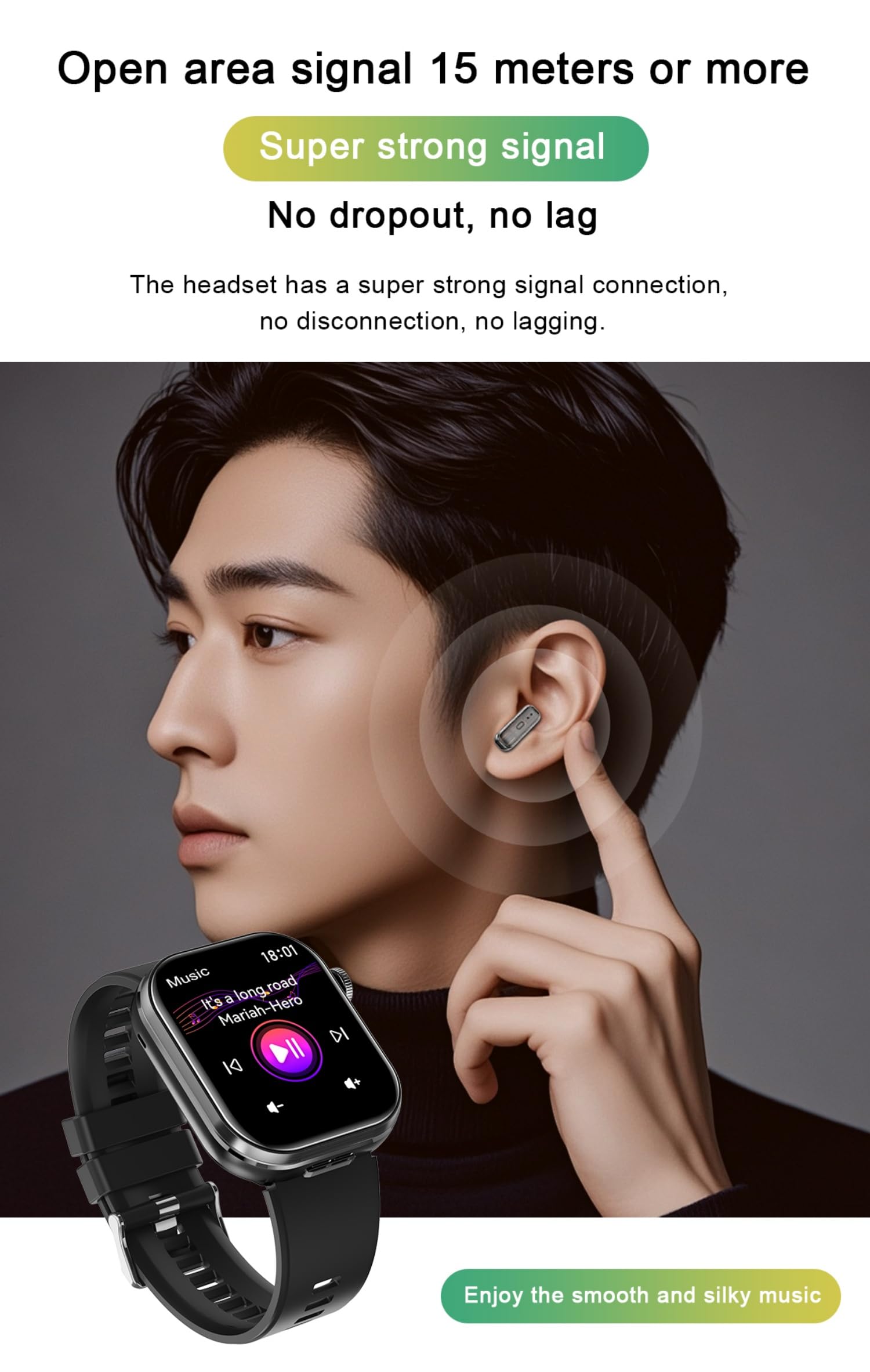 AIEK Inteligentny zegarek, wbudowane słuchawki Bluetooth, pulsometr / uśpienia / ciśnienia krwi, duży wyświetlacz dotykowy 2,02 cala, zegarek fitness do smartfona z systemem iOS, Android, zegarek