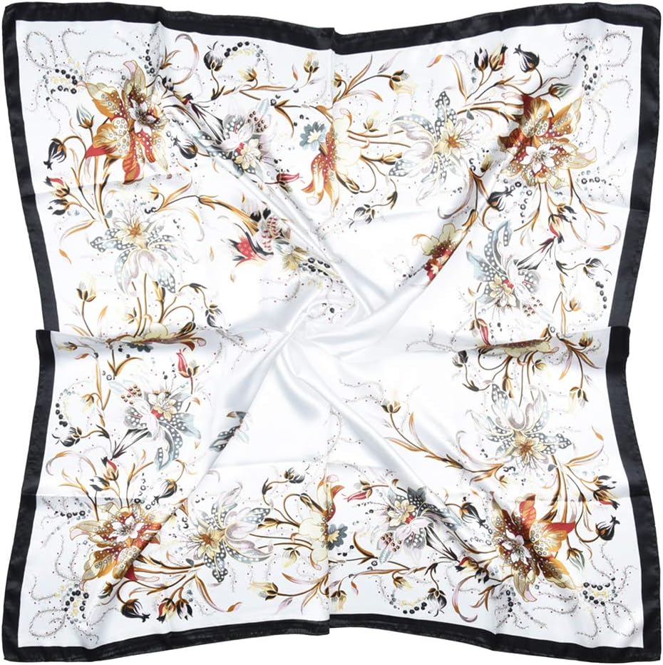 vabovin Silk Like Head Scarf for Women Satin Printed Bandana for Hair Wrapping Fashion Accessory 35 Inch Square Hair Scarf