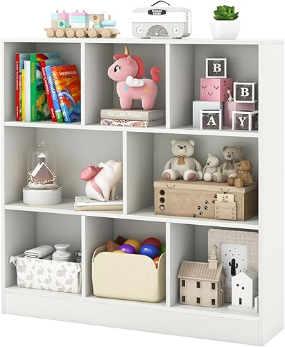 Miniatura 9 de HONEY JOY Organizador de almacenamiento de juguetes para niños, gabinete de almacenamiento de piso de madera de 10 secciones, baúl de juguetes de