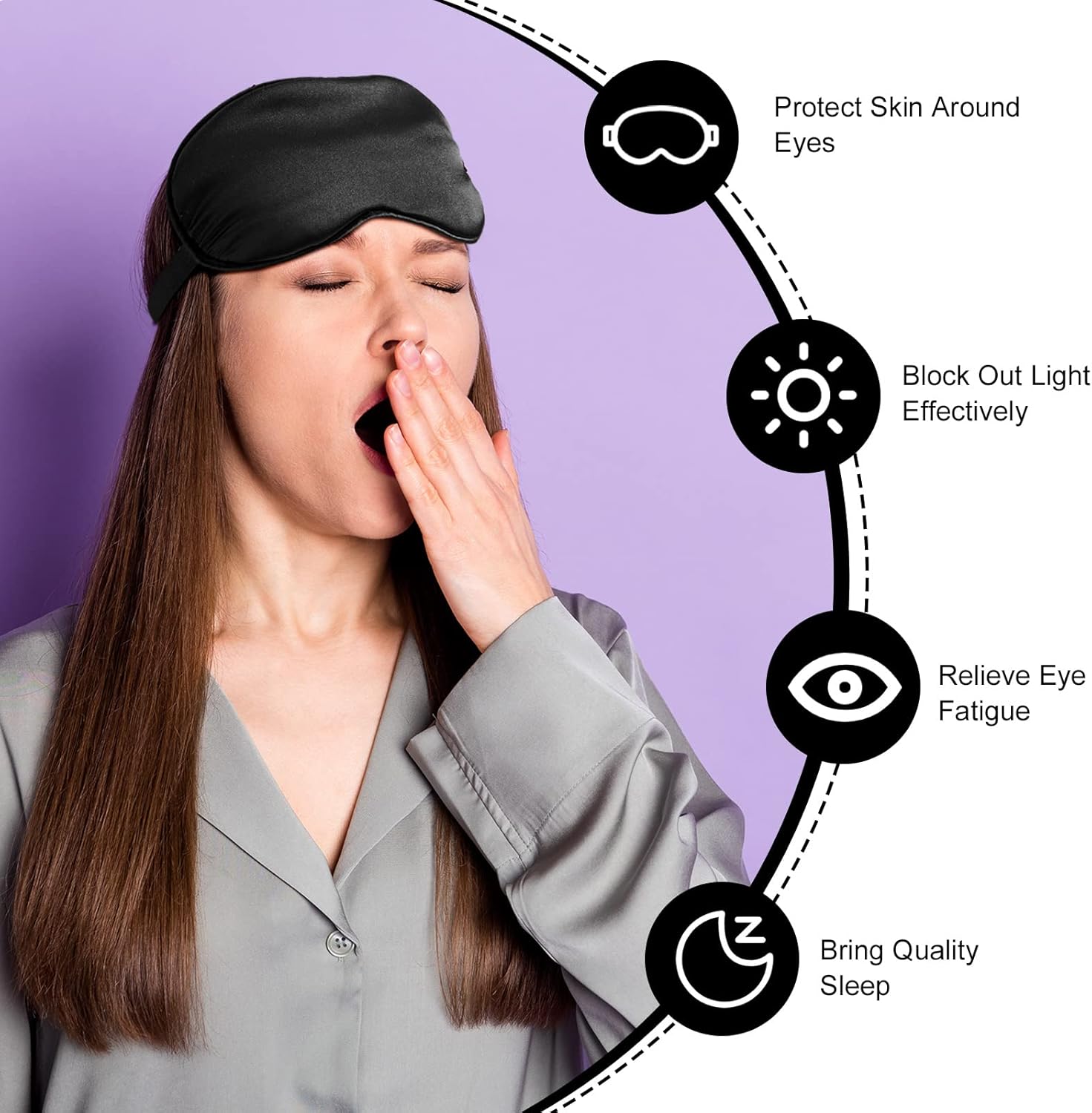 20 Pieces Silk Sleep Mask Eye Mask with Adjustable Strap Sleeping Cover Eye Cover Blindfold for Women Men Sleeping Travel(Black) - Image 3