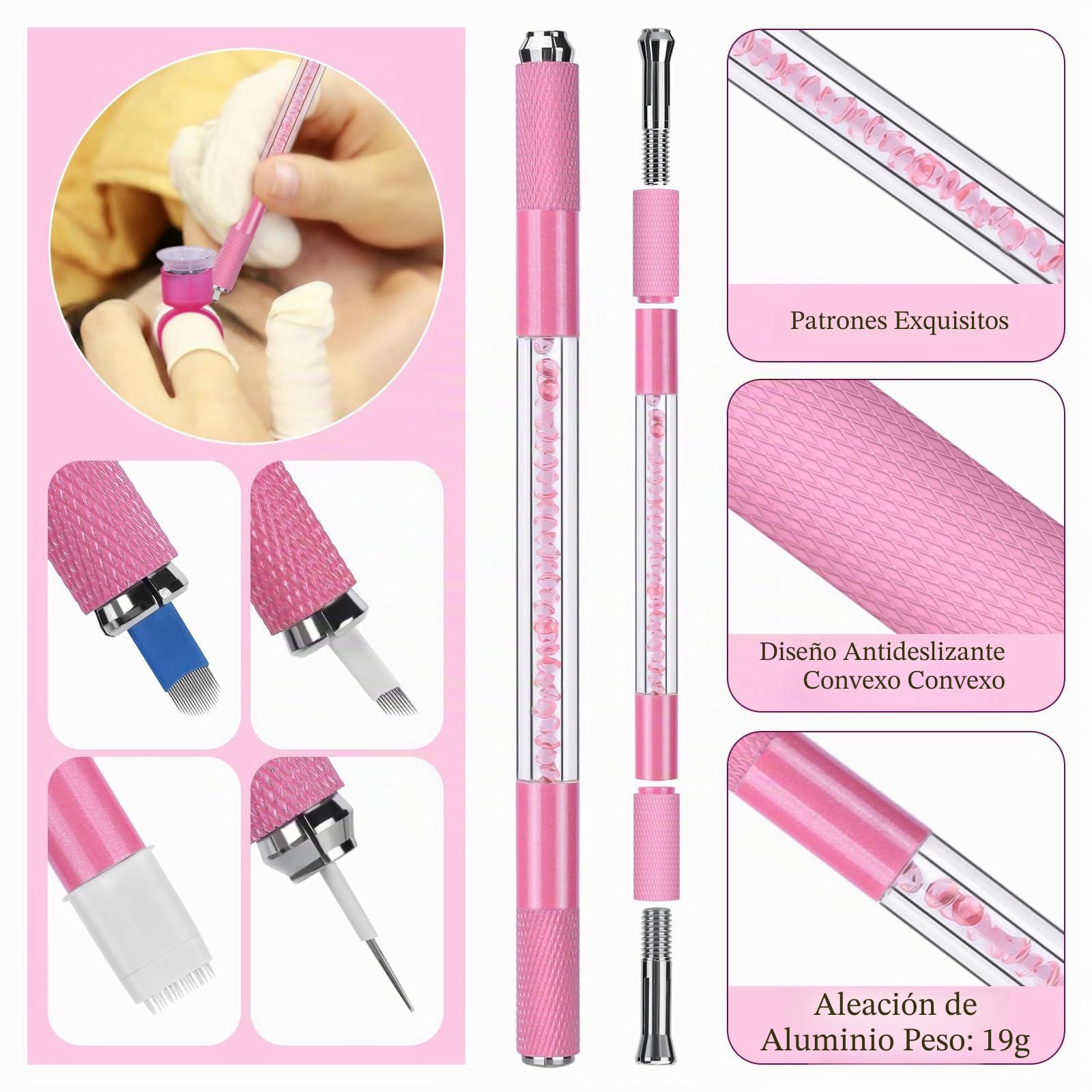 ATOMUS Juego de microblading, rosa, juego completo de lápiz semipermanente, herramienta para tatuaje profesional, cejas, lápiz manual, 18U, 3RL, microhojas para cejas, accesorios de tatuaje
