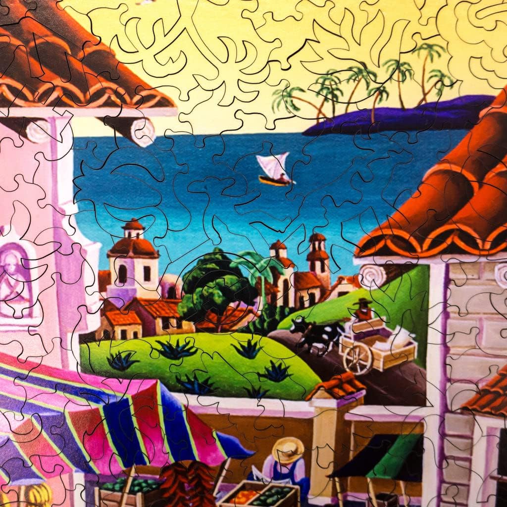 Wooden Puzzles for Adults - El Mercado - 523 Unique Wooden Pieces. Made in The USA by Nautilus Puzzles