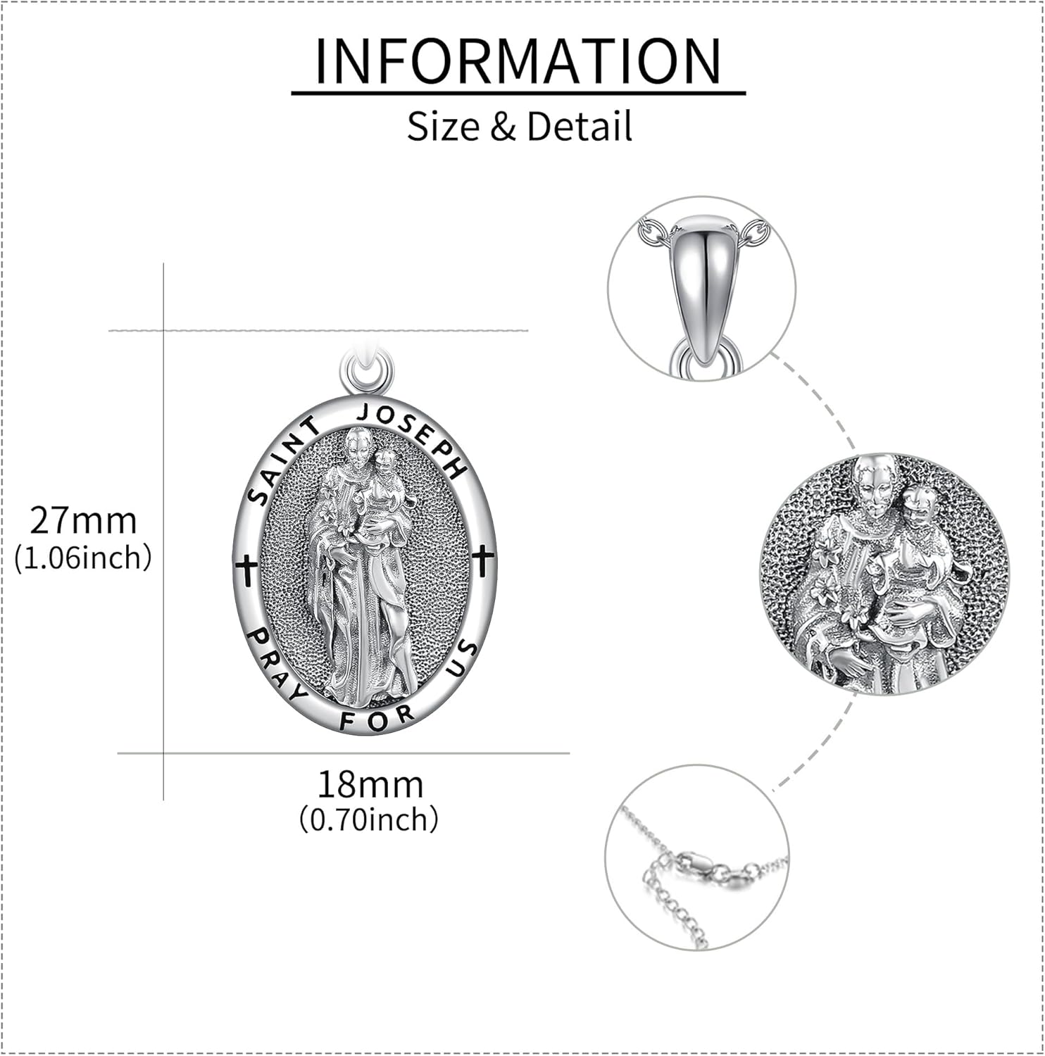 Religion Jewelry 925 Sterling Silver Saint Raphael/Saint Joseph/Virgin Mary/Saint Christopher/Saint Jude/Santa Muerte/Saint Brendan Medal Pendant Protection Gifts for Men Women - Image 5