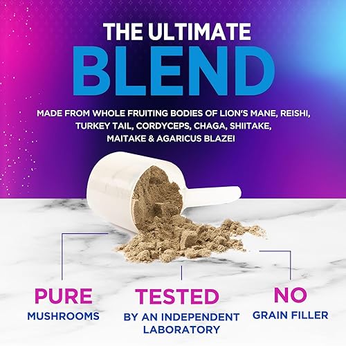Miniatura 6 de Suplemento de hongos en polvo de 2200 mg  Fórmula compleja 11 en 1 en polvo con melena de león orgánica, Reishi, Cordyceps, Chaga, extracto de hongo