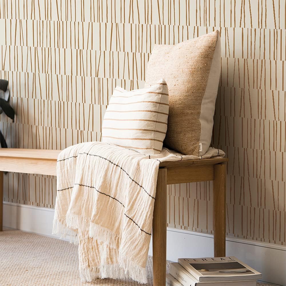 Tempaper x Bobby Berk Copper & Cream Shift Removable Peel and Stick Wallpaper, 20.5 in x 16.5 ft, Made in The USA