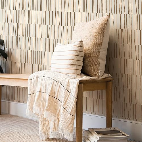 Miniatura 3 de Tempaper x Bobby Berk Copper & Cream Shift - Papel tapiz removible para despegar y pegar, 20.5 x 16.5 pies, fabricado en los Estados Unidos