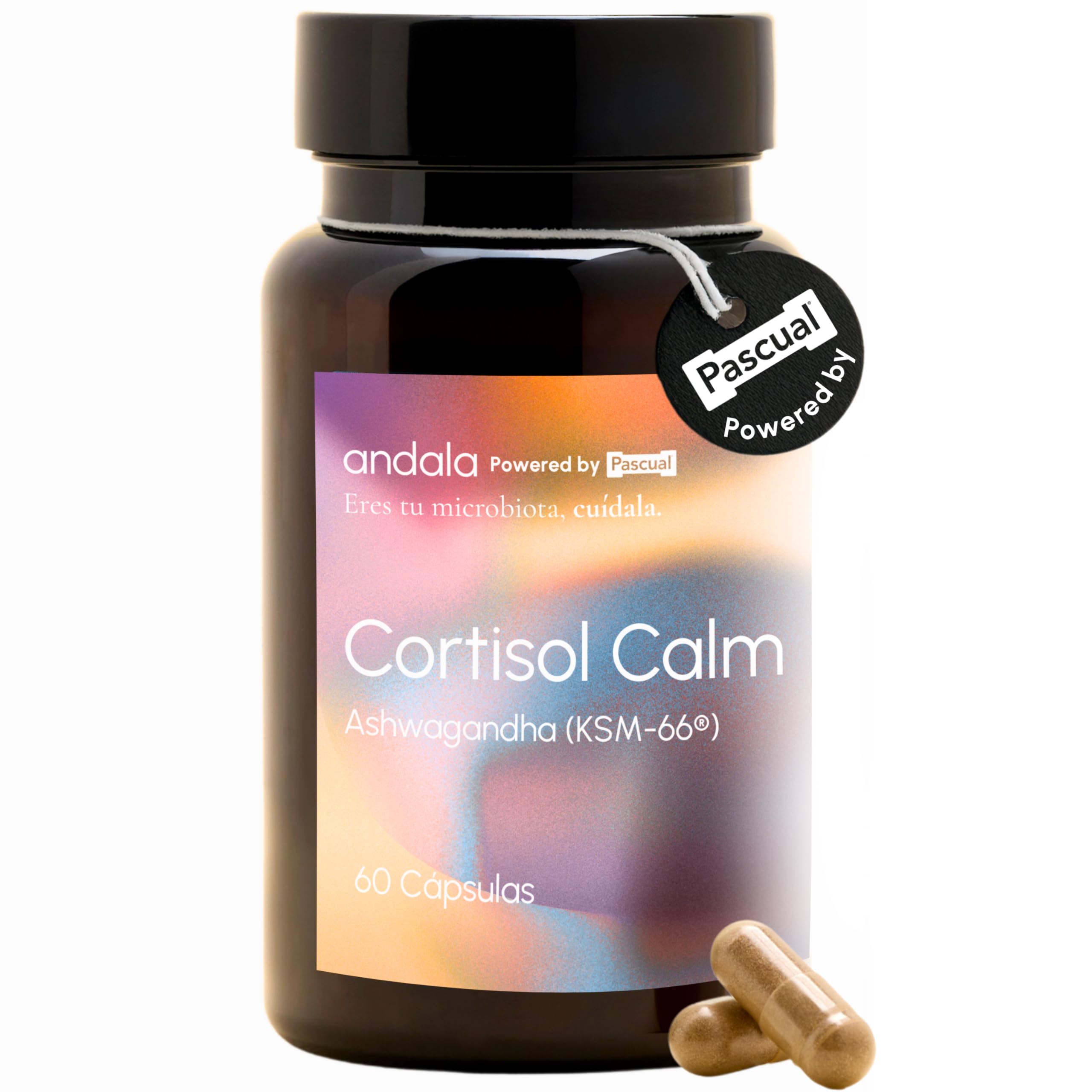 Cortisol Calm Ansiedad, Estres, Niebla Mental - Ashwagandha KSM-66 15:1, Magnesio Bisglicinato, Bacopa Monnieri, Reishi, Vitamina B6 y B12 y Probioticos - Nootropico Relajante Natural 60u