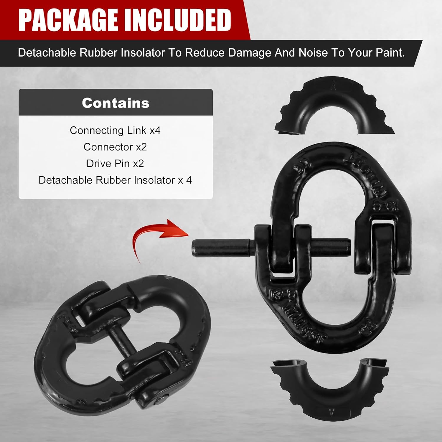 RULLINE 2-Pack 1/2" Heavy-Duty Safety Chain Connector: G80 Tow Hitch Hammerlock Coupling Link with 12000 lbs Load Capacity