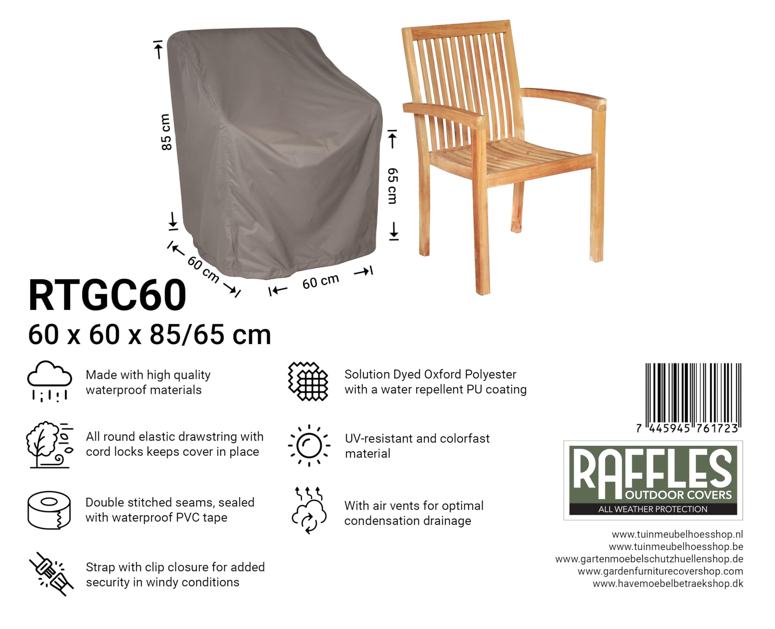 Abdeckhaube für Gartensessel 60 x 60 H: 85/65 cm | Atmungsaktiv | Wasserdicht | UV - beständig | Doppelt genähte, PU-versiegelte Naht | Elastischer Kordelzug |