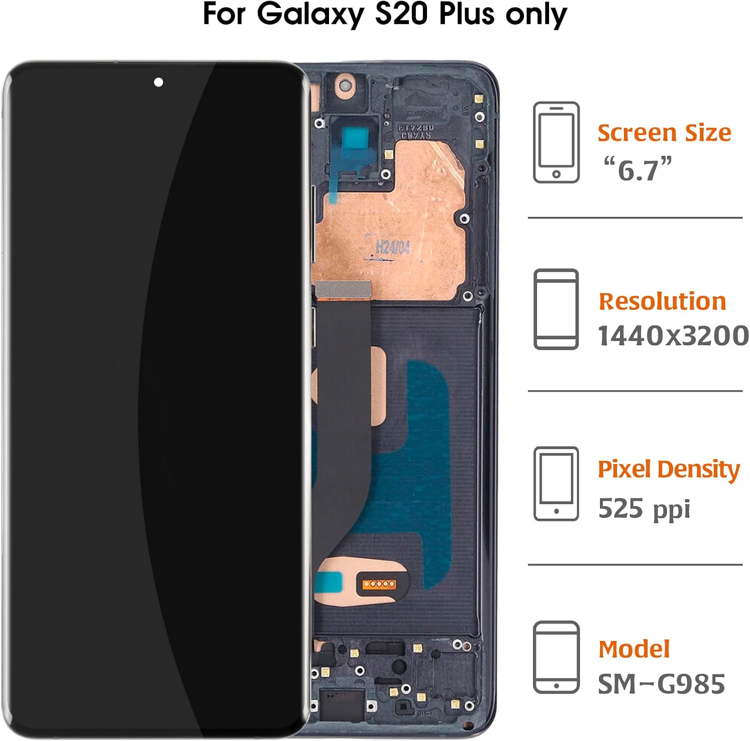 InCell S20 Plus LCD Screen Replacement for Samsung Galaxy S20 Plus with Cosmic Black Frame G985 G986 LCD Screen Touch Digitizer Assembly(No Fingerprint Function)
