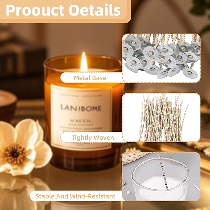 Kit de Pabilos para Velas - 50 Piezas de 8 Pulgadas con Soportes y Pegatinas miniatura 4