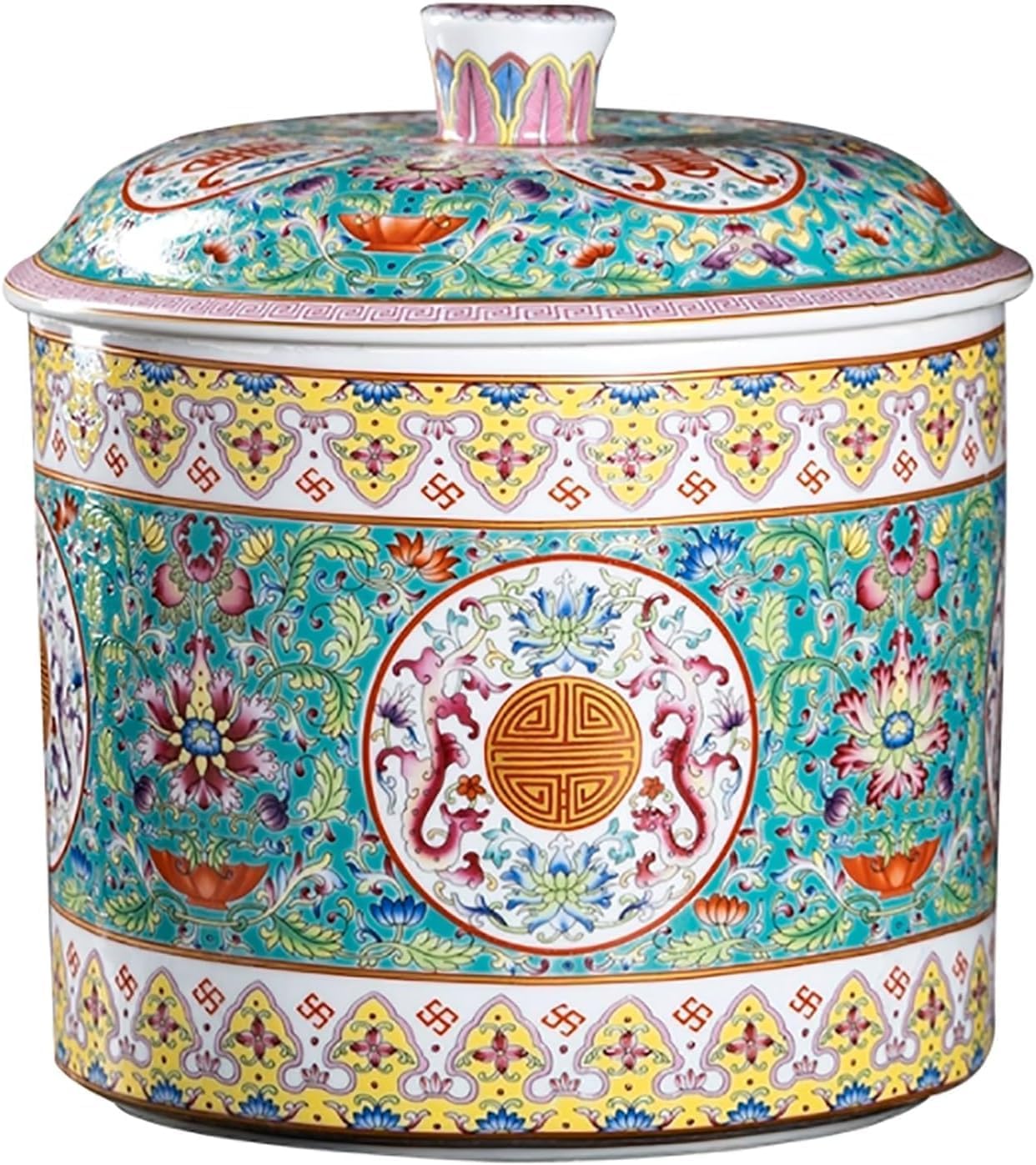 ELEFOCUS Ceramic Rice Bucket with Lid Ceramic Storage Bucket Grain Dispense Rice Storage for Flour Rice(B)