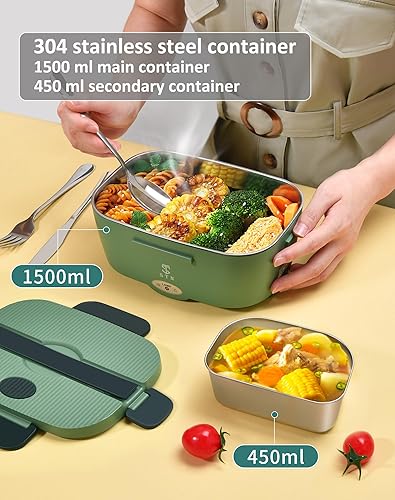 Miniatura 2 de STN Lonchera térmica de 75 W, calentador de alimentos eléctrico de 1.5 litros, para adultos, con bolsas aisladas y juego de cubiertos grandes para