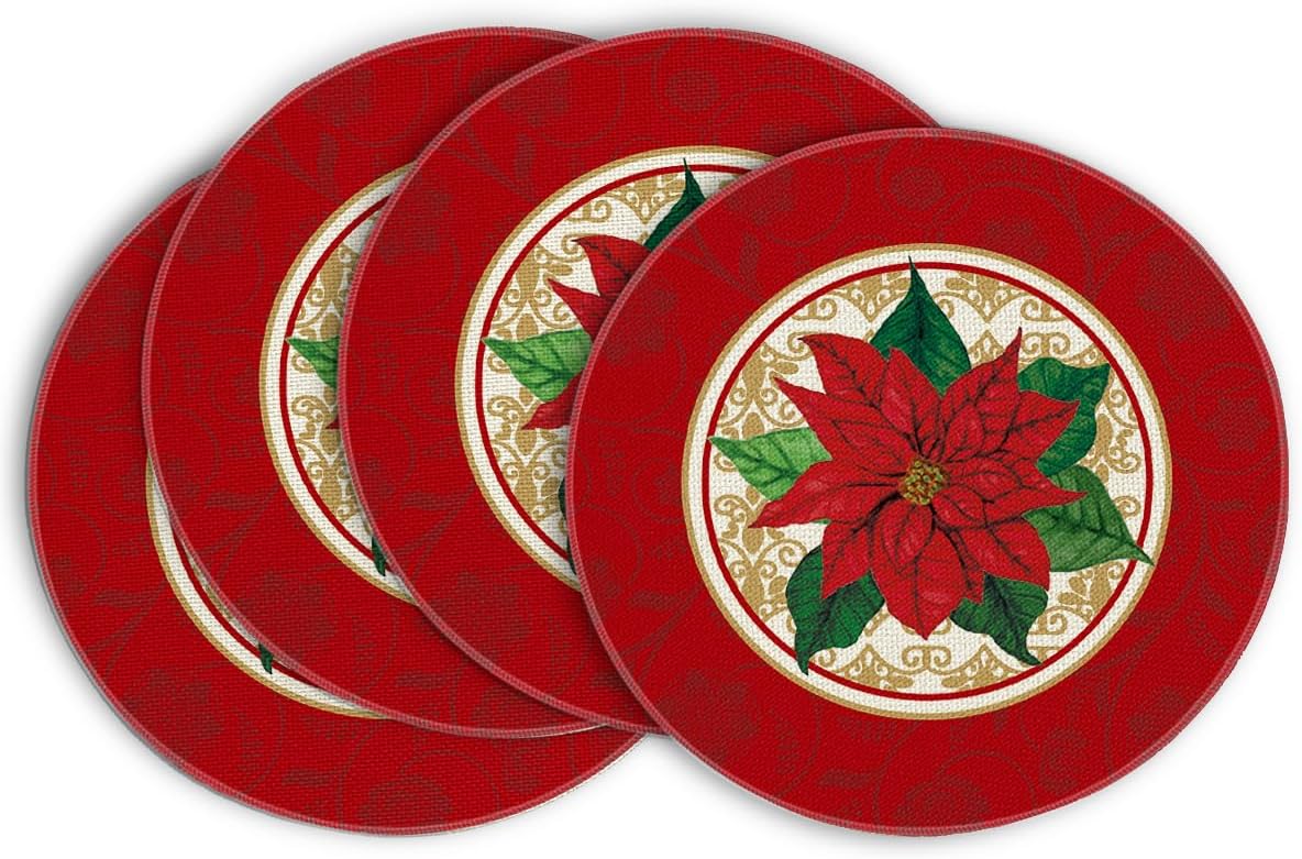 Amazon.com: Artoid Mode Watercolor Poinsettia Red Christmas Round ...