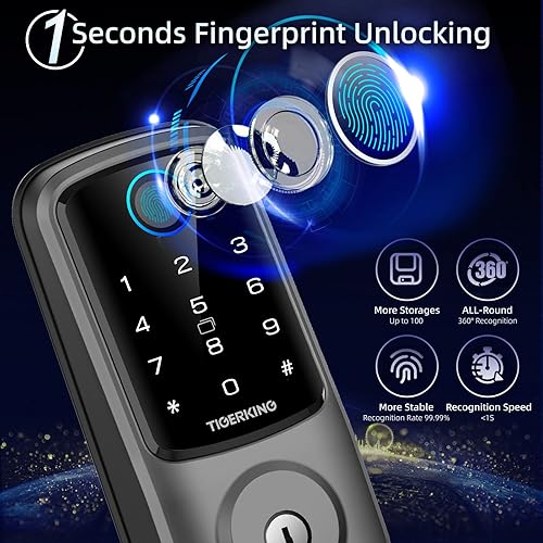 Miniatura 3 de TIGERKING Smart Lock Keyless Entry Door Lock with Bluetooth Biometric Fingerprint and Touchscreen Keypad Smart Deadbolt for HomeApartmentHotel