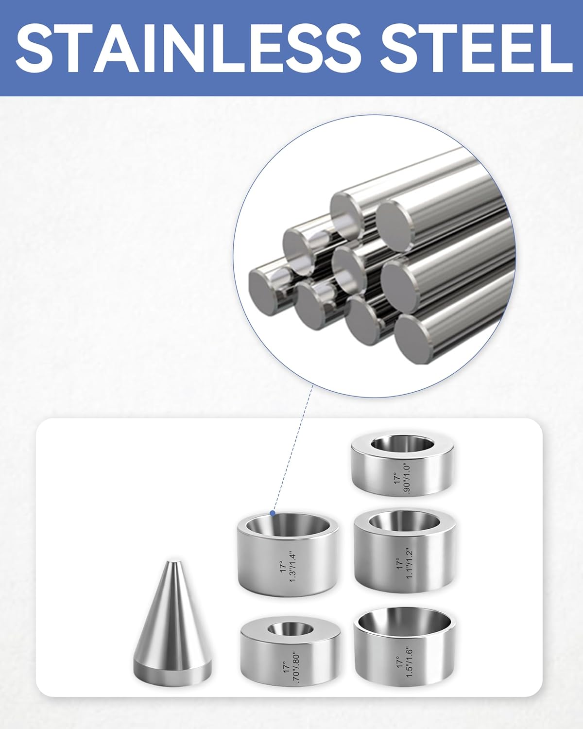 Folding Reduction Die Stainless Steel Stabilizer Folding Cone Die Coin Making Tool 17 Degree Five Piece Set