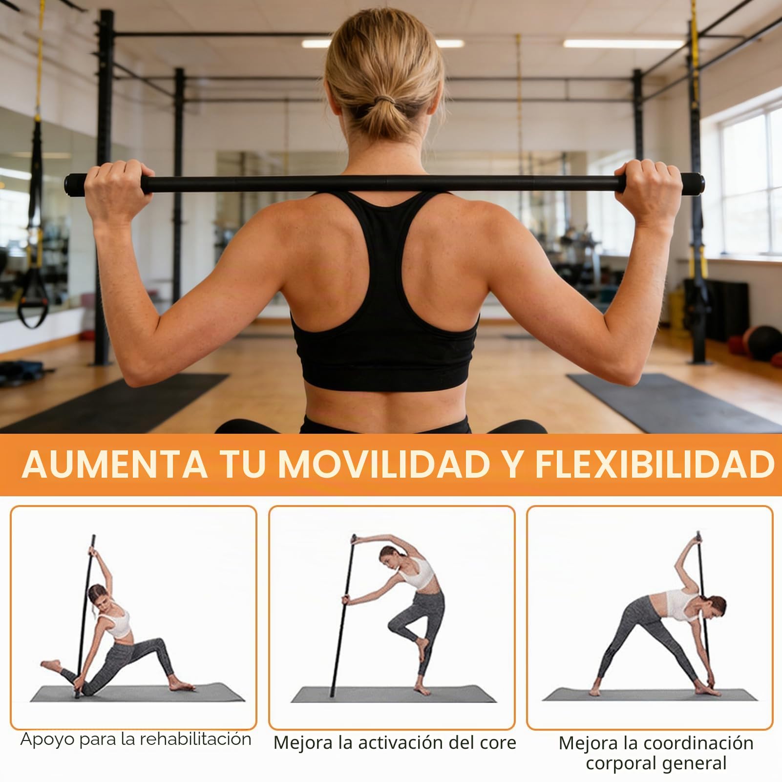 Stick De Yoga Ajustable, Promover Flexibilidad De Acero Estiramiento De Estiramiento De Estiramiento De Ejercicio Versátil Palo Con Manijas De Espuma Barras De Bar Portatiles Para El Equilibrio Físico