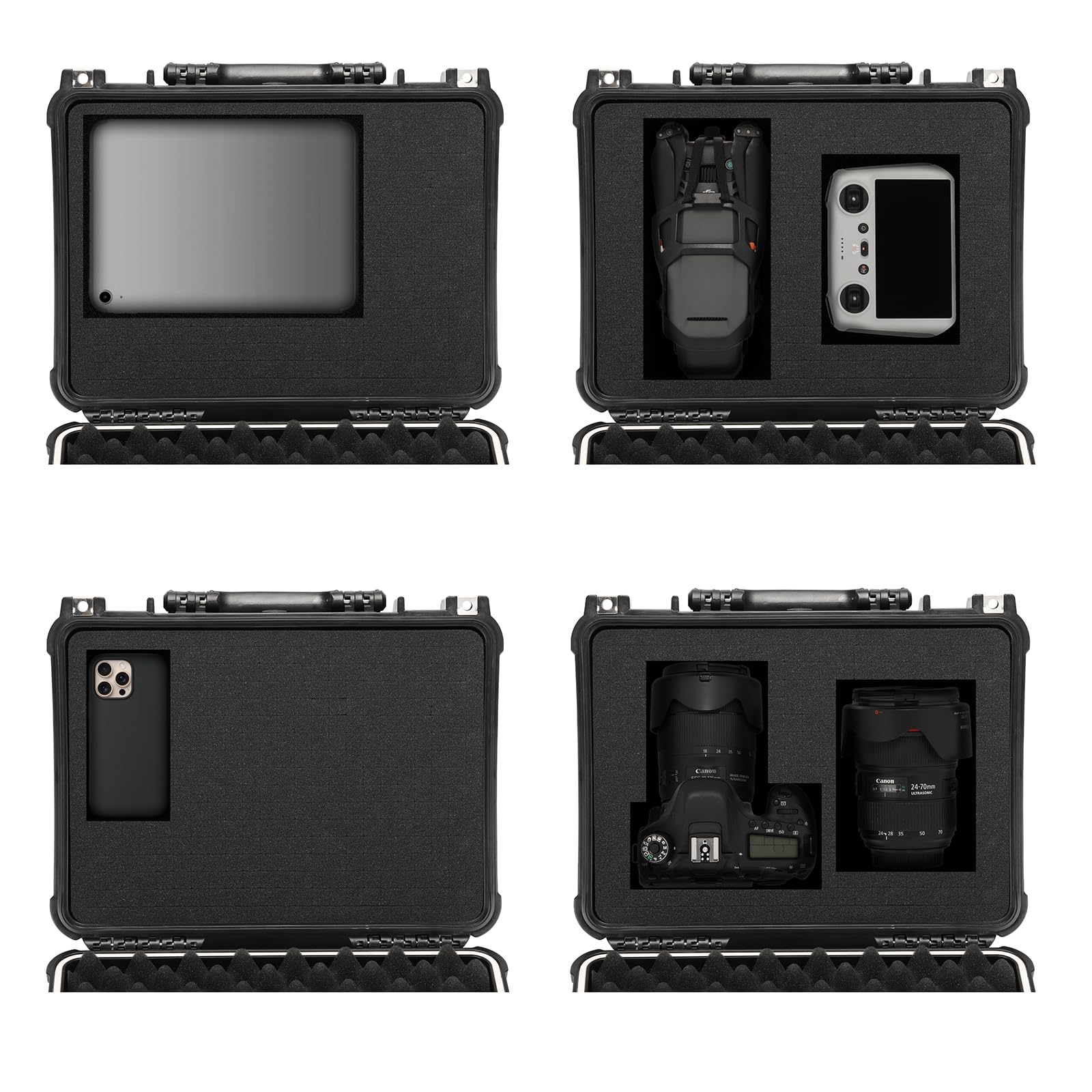 Mayouko Caja de herramientas de plástico impermeable de 16 pulgadas con inserto de espuma, 16 x 13.2 x 7 pulgadas, caja de almacenamiento con cerradura IP67, espuma personalizable, funda rígida a
