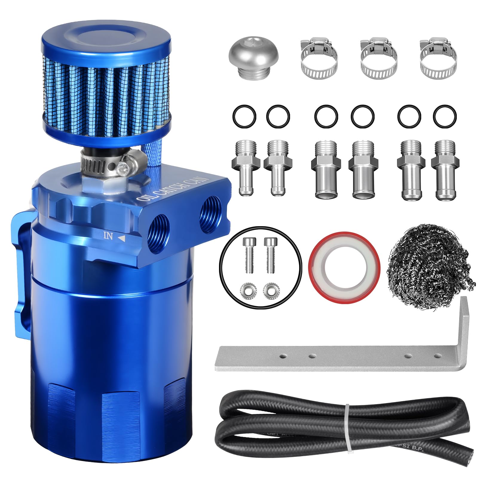 VehiMata Oil Catch Can Kit, 300ml Universal Baffled Catch Can with Breather Filter, Air Oil Separator Tank with 2.6FT NBR Fuel Hose for PCV System