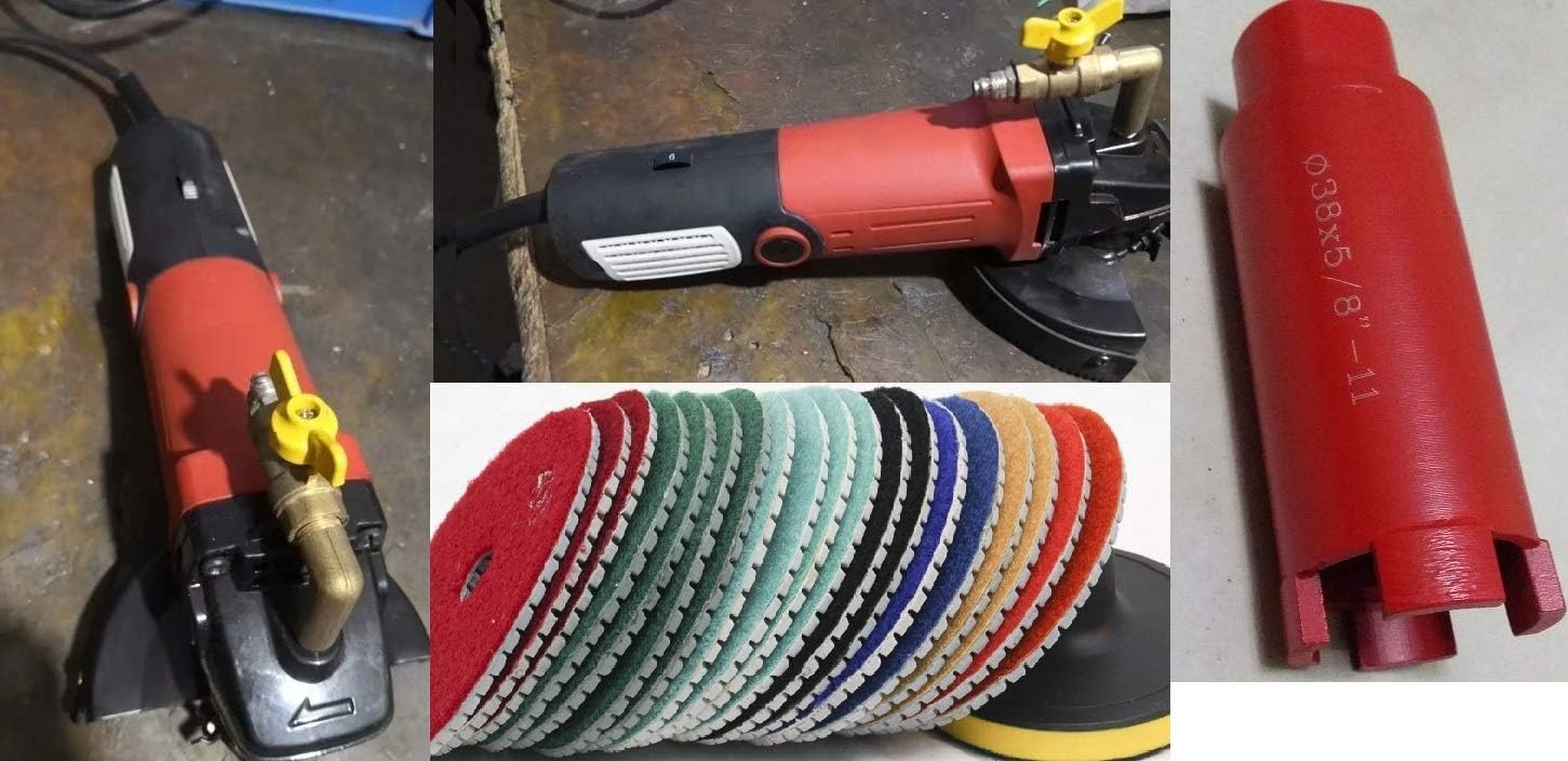 Stone Granite Concrete Travertine Wet Polisher 1 3/8" coring bit sink hole cut saw 4" Polishing pad 16+1 marble repair countertop floor polish