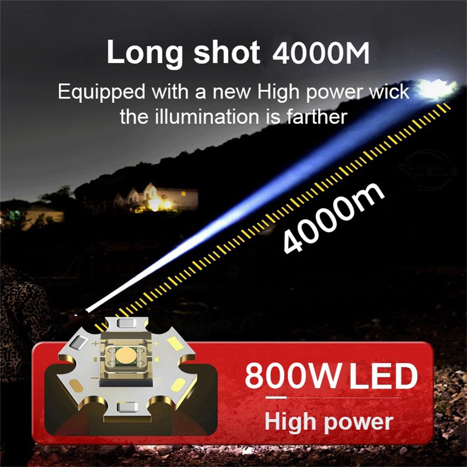 DazulI Linternas De Alto Lúmenes Recargables, Linternas LED De Alta Potencia Fluorescencia Potente Linterna 4000 M Recargable XHP360 Para Emergencia Camping Senderismo
