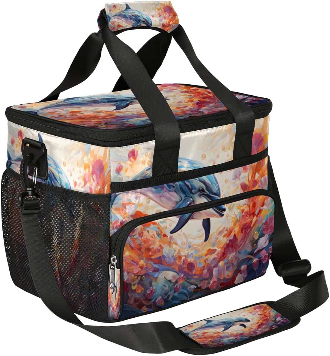 Watercolor Insulated Picnic Backpack Lunch Box for Women Men Picnic Basket Tote Lunch Bag Picnic Bag Portable Lunch Bags for Picnic, Beach, Work, Trip,Office, Camp Whale