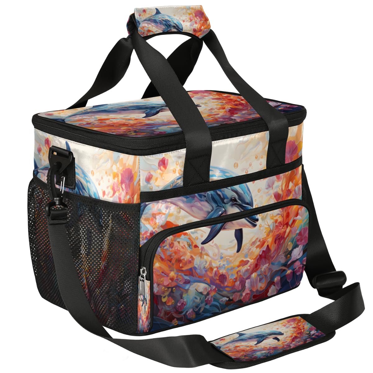 Watercolor Insulated Picnic Backpack Lunch Box for Women Men Picnic Basket Tote Lunch Bag Picnic Bag Portable Lunch Bags for Picnic, Beach, Work, Trip,Office, Camp Whale