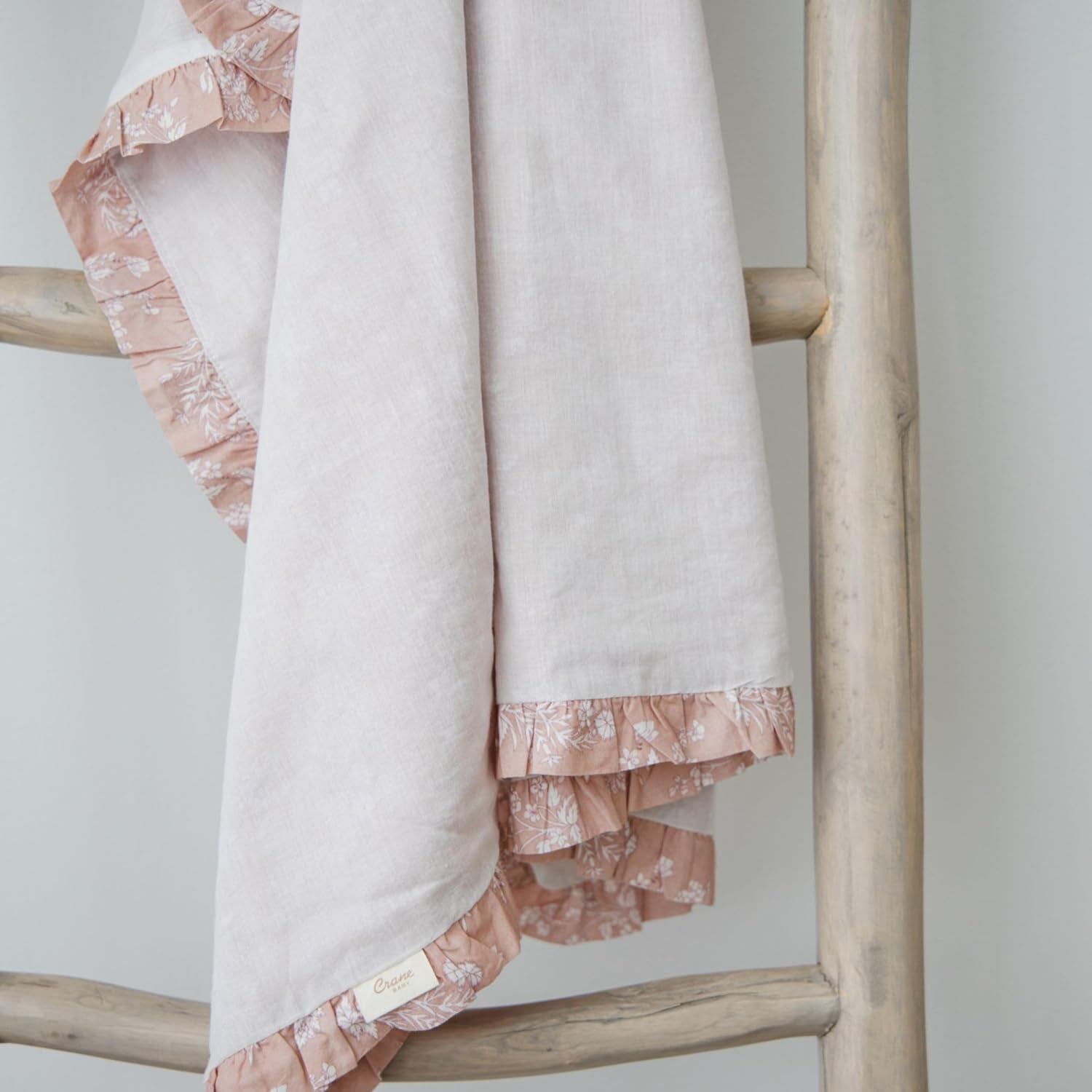 Crane Baby Violet Floral Muslin Blanket with Ruffle Trim, 100% Cotton Baby Girl Nursery Blankets, Muslin Baby Blanket, Pink Nursery Decor, Lightweight Breathable Blankets for Baby Girl, Registry Gift