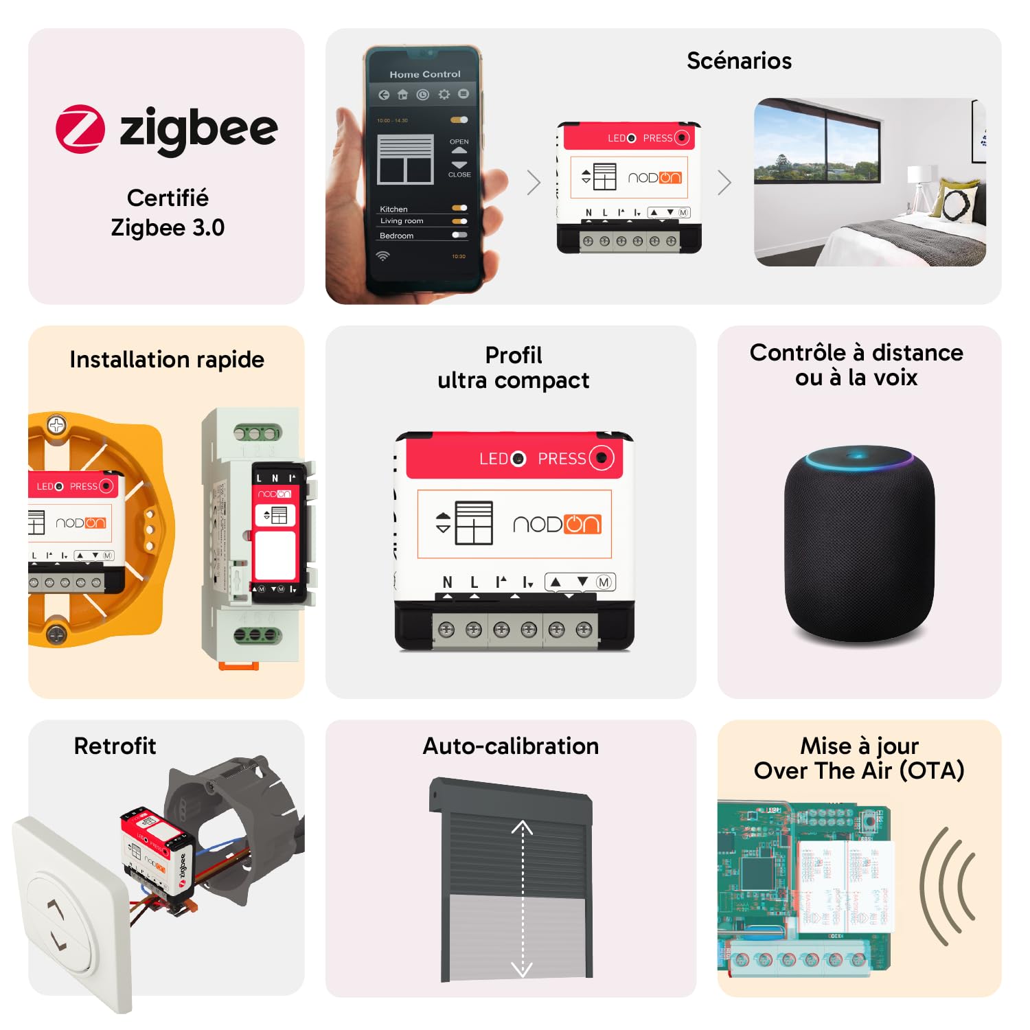 NodOn Zigbee 3.0 Module Volet Roulant Connecté Home Assistant | Module Zigbee Volet Roulant avec Pilotage a Distance - Compatible Box Domotique Home Assistant, Jeedom, Z2M, ZHA