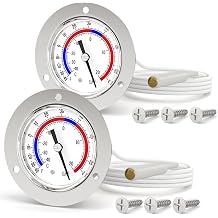 2PCS -40 to 65 F / -40 to 20C Capillary Design Refrigeration Thermometer, 2" Dial Size, 48" Capillary Length, Stainless Steel Flanged Panel Mount, Cold Storage, Display Cabinet, Freezer