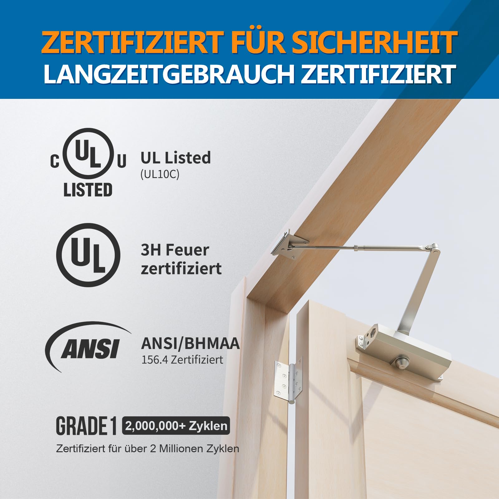 Hydraulischer Obentürschließer Automatischer EN1-EN6, 3H Brandschutz